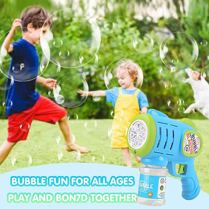 2 Pack Bubble Gun Machine for Kids, Automatic Light Up Bubble Blower with 4 Bottles 10 Bags Refill Solution Bubble Guns Blaster for Toddlers, Outdoor Toys Gifts Wedding Easter Party Favor