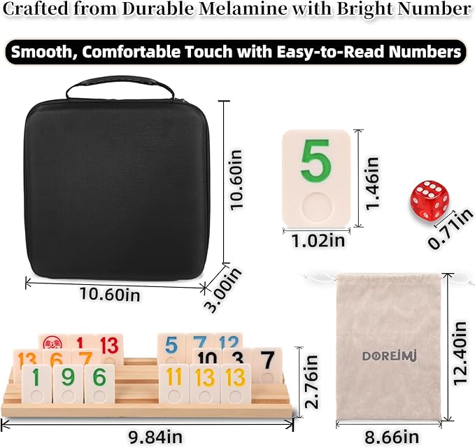 Deluxe Rummy Cube Game Set 6 Colors with 8 Wooden Racks 162 Rummy Tiles, Travel Family Board Game for Adults and Kids