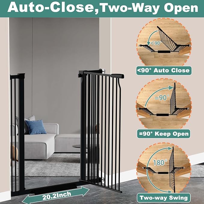 40.5" Extra Tall Baby Gate for Doorways, 32.6"-40.5" Extra Wide Pet Gate Pressure Mounted, Puppy Dog Gates Proof Indoor, No Drill Safety Child Gate, 1.37" Narrow Space Metal Black Gate