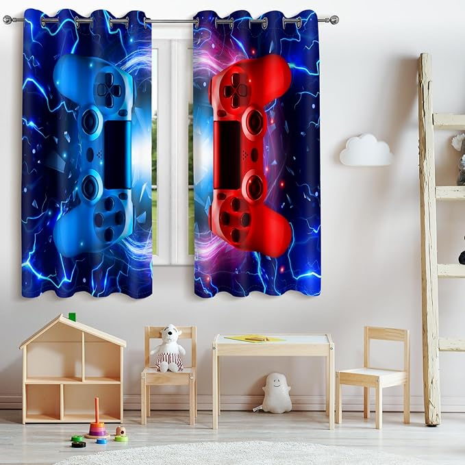 Jekeno Gamer Game Controller Blackout Curtains - Colorful Gaming Gamepad Decor for Kids Boys Teens Teenager Bedroom Home Living Room Darkening Grommet Window Drapes 2 Panel Set, 52"x63"