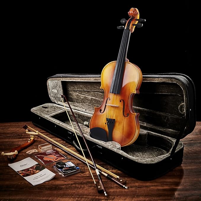Eastar 4/4 Violin Set Full Size Fiddle Solidwood for Adults with Hard Case, Shoulder Rest, Rosin, Two Bows, Clip-on Tuner and Extra Strings, EVA-330