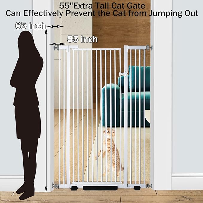 55.1 Inch Tall Baby Gate Auto Close Dog Gate Adjustable 29.92"- 43" Wide Pressure Mounted Walk Through Swing Pet Gate for Doorways (White, 29.92" - 43")