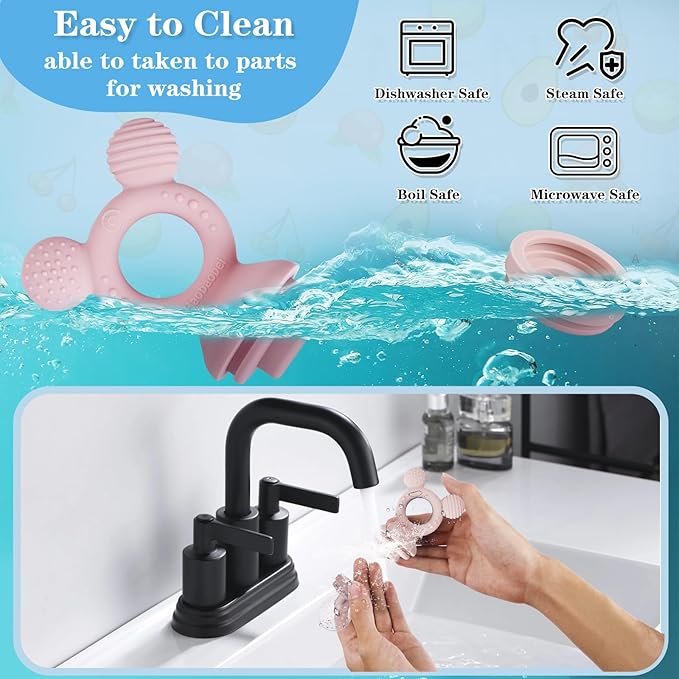 Baby Fruit Feeder, Frozen Teething Toys, Teether Pacifier with 3 Extra Teats, Infant Eating Essentials, BPA Free Baby Feeding Supplies (Pink)