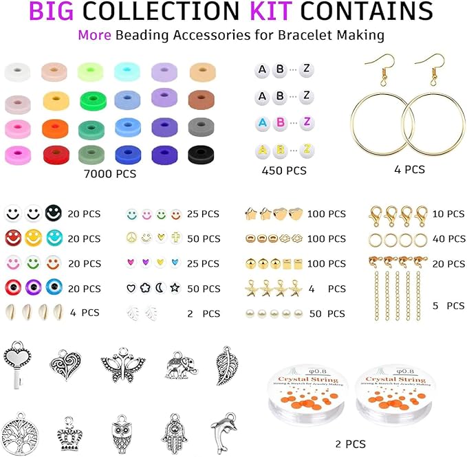 Gionlion Clay Beads Bracelet Making Kit, Pack 2 Boxes Preppy Letter Spacer Beads and Charms Kit for Friendship Jewelry Making, Arts and Crafts Gifts for Girls Ages 8-12