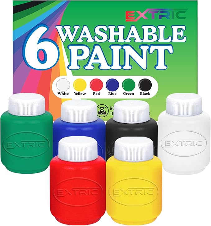 Kids Painting Set, Washable Paint for Kids 6 Colors, Non Toxic Tempera Paint 2 oz Each, Paints for Toddlers Art, Craft, School and Home Finger Paints Projects