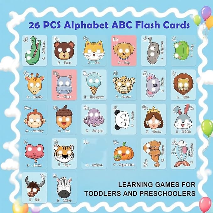 26 PCS Alphabet ABC Flash Cards with Animal Masks, Alphabet mask Cards, Giant Letter ABC Animal Faces Flash Learning Flashcards, Interactive Education Games, Learn Letters (Multicolor, 2Pcs)