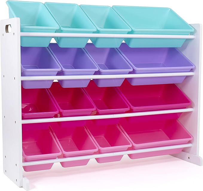 Humble Crew Supersized Toy Storage Organizer with 16 Removable Bins, White/Blue/Pink/Purple – Large Toy Storage for Toddlers Ideal for Kids' Rooms, Playrooms, and Nurseries - Modern Toy Bins for Kids