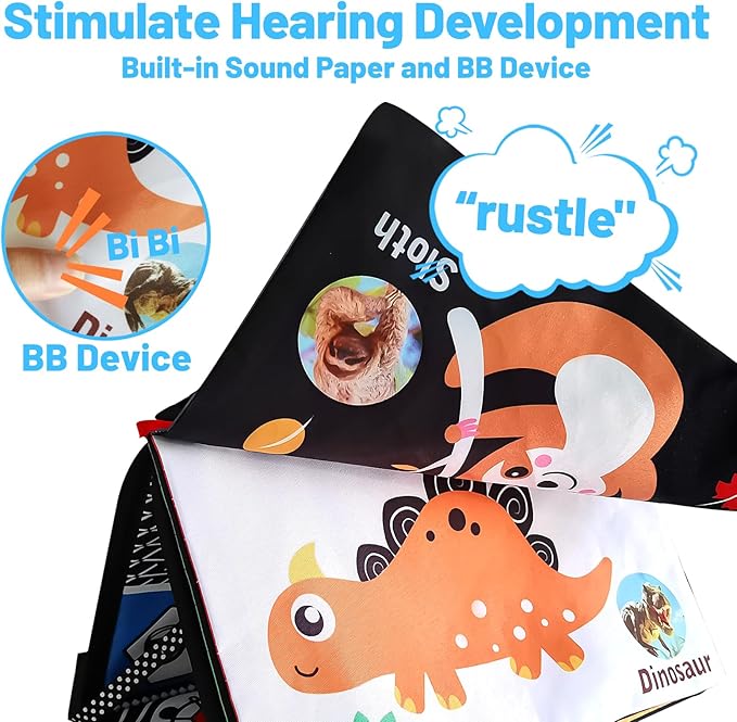 Baby Mirror Toys for Tummy Time, Newborn Infant 0 3 4 6 12 Months Old Boy, Girl Gift. Brain Developmental Montessori Sensory High Contrast Crinkle Book w Safe Mirror for Floor, Crib, Car, Bouncer