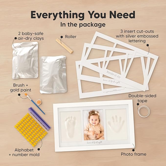 Baby Hand and Footprint Kit - Clay Handprint Keepsake Frame, Newborn Nursery Picture Frame, Personalized New Mom Gifts for Baby Shower & Registry (Alpine White)