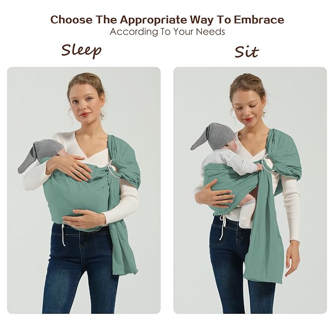 Baby Wrap Ring Sling 7-35 lbs, Baby Sling Carrier for Newborn, Toddler, Infant Holder, Lightweight Baby Carrier Wraps, Green