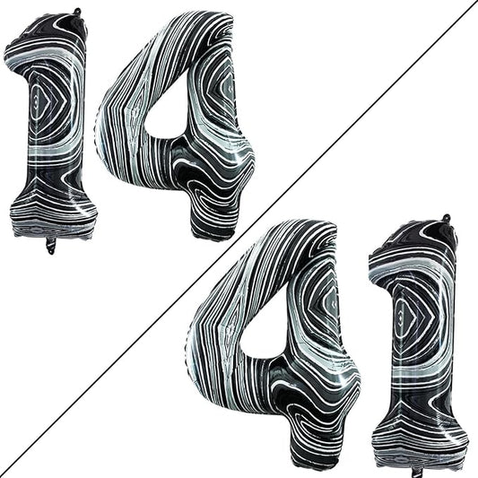 GOER Number 14 Balloons for 14th Birthday Sweet 14 Party Decorations,42 Inch Jumbo Foil Helium 41 Balloons for 41st Birthday Party Decoration (Marble Black)