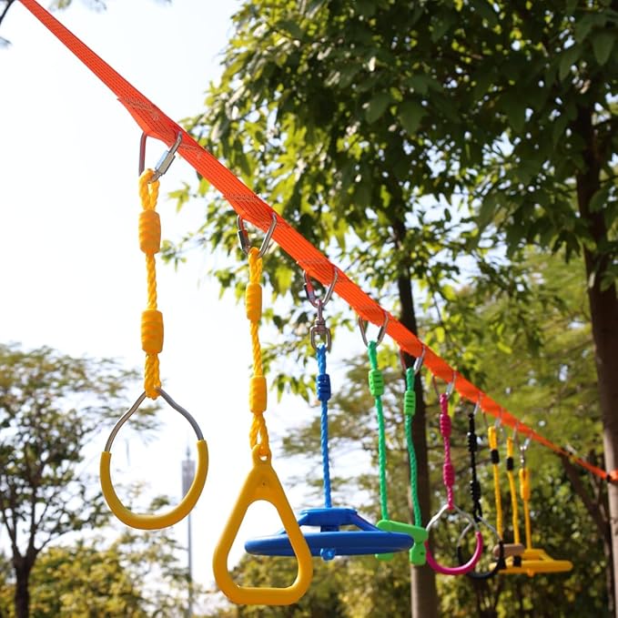 Climbing Gymnastic Rings for Kids - Strong Obstacle Course Ninja Ring Monkey Bars for Outdoor Backyard Play Sets, Swing Set