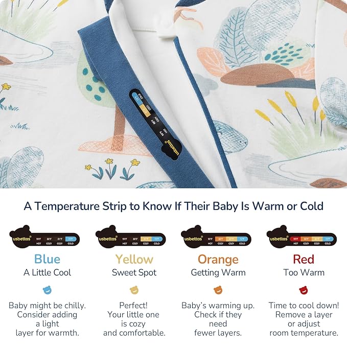 Baby Sleep Sack 6-12 Months, Cotton Detachable Long Sleeve Sleep Sack, 2.5 Tog Toddler Sleeping Sack with Temperature Strips, 2-Way Zipper Wearable Blankets for Newborns, Dinosaur