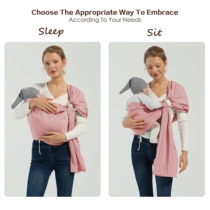 Baby Wrap Ring Sling 7-35 lbs, Baby Sling Carrier for Newborn, Toddler, Infant Holder, Lightweight Baby Carrier Wraps, Pink