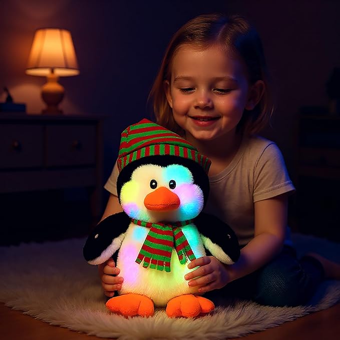 Cuteoy Light-up Singing Plush Penguin LED Musical Stuffed Animal Adjustable Volume Lullaby Plushies Birthday Christmas Toy Gifts for Kids Toddler Girls, 11"