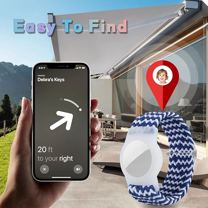 Kids Bracelet Compatible with AirTag, GPS Kid Tracker Holder Braided Wristband for Apple Air Tag, 2022 Upgraded Nylon Adjustable Anti Lost Airtag Watch Band for Kids Children Elders (White Blue)