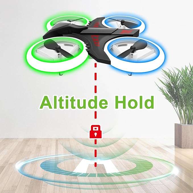 Dwi Dowellin 4.9 Inch Mini Drone for Kids Crash Proof LED Lights One Key Take Off Landing Flips RC Remote Control Small Drones Toys for Beginners Boys and Girls Adults Nano Quadcopter,Black