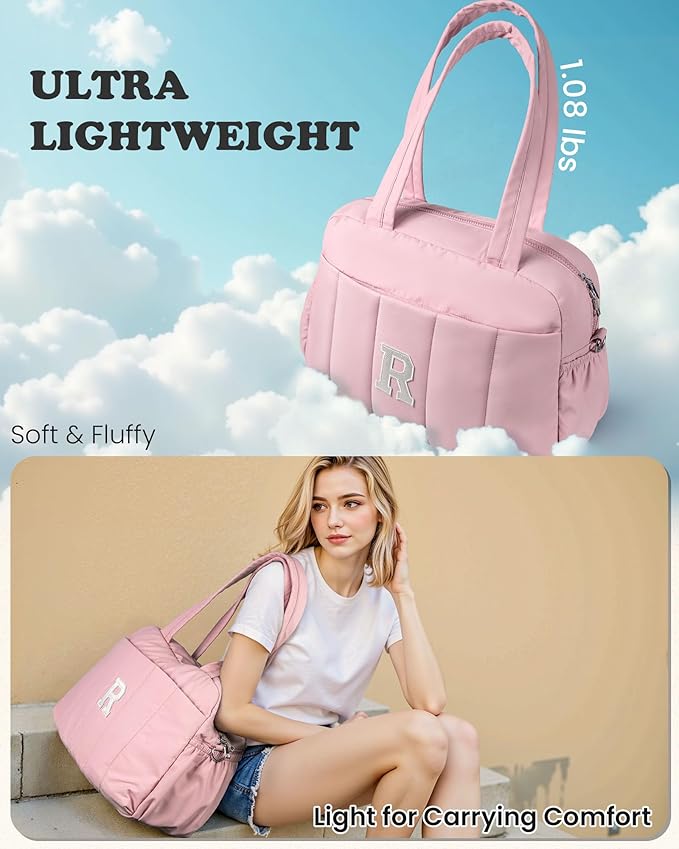 Duffle Bag for Travel, Weekender Bags for Women，Birthday Gift Ideas for Women 20s 30s-Initial Overnight Bag with Wet Pocket，Lightweight Travel Bags Personalized Gym Tote with Makeup Pouch