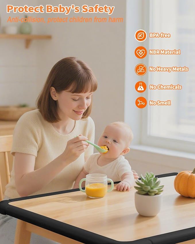 Edge Corner Protector Baby Proofing, 6.56FT 0.6'' Thicken L-Shape Furniture Fireplace Safety Bumper Guard with 6 Corners, Pre-Taped, Soft NBR Rubber Foam, Table Edge Protector for Baby (Black)