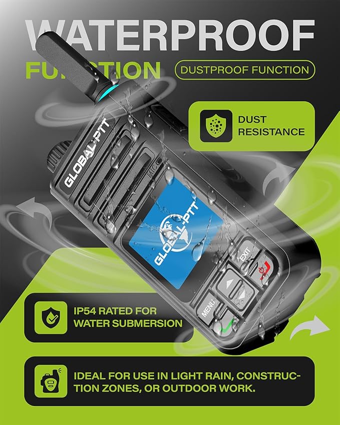 Global-PTT G9 4G LTE Walkie Talkies Nationwide Coverage for Adults and Kids – 2 Pack Unlimited Long Range PoC Radios with Free 1-Year SIM