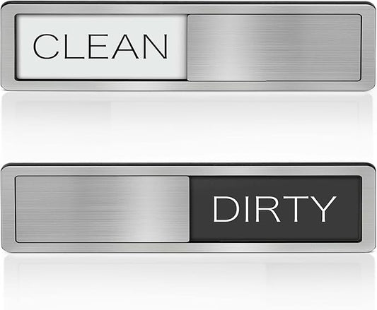 Dishwasher Clean Dirty Sign-Dishwasher Magnet Stainless Steel Clean Dirty Sign for Kitchen Organization Farmhouse Dishwasher Slide Indicator, Optional Adhesive Stickers