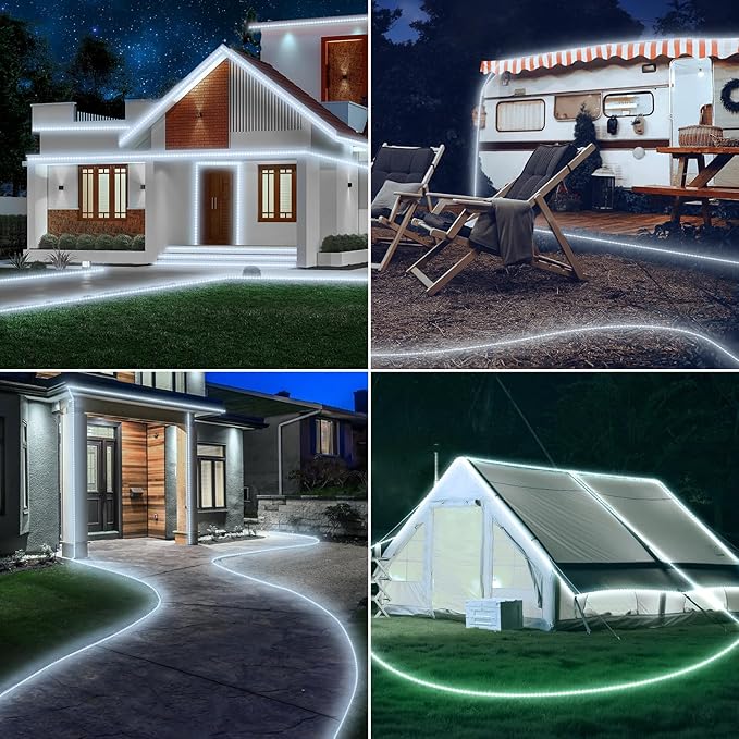 Connectable 66ft 800 LED Rope Lights Outdoor, Cool White Strip Lights Plug in, Outdoor String Lights Waterproof Decorative Lighting for Deck Patio Yard Garden Pathway Pool Camping Room Indoor Décor