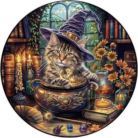 KAAYEE Wooden Puzzles for Adults, 3D Visual Effect Magic Feline Cat Wooden Jigsaw Puzzle Unique Shape Wood Puzzle Adult, 3D Effect Flat Puzzle Birthday Family Game (M-11.4 * 11.4 in-200pcs)