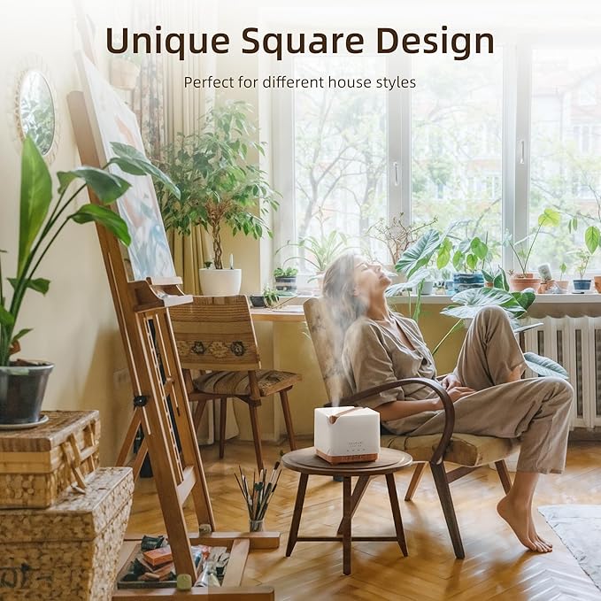 ASAKUKI 700 ml Premium Essential Oil Diffuser, 5 in 1 Ultrasonic Aromatherapy Fragrant Oil Vaporizer Humidifier, Timer and Auto-Off Safety Switch, 7 LED Light Colors