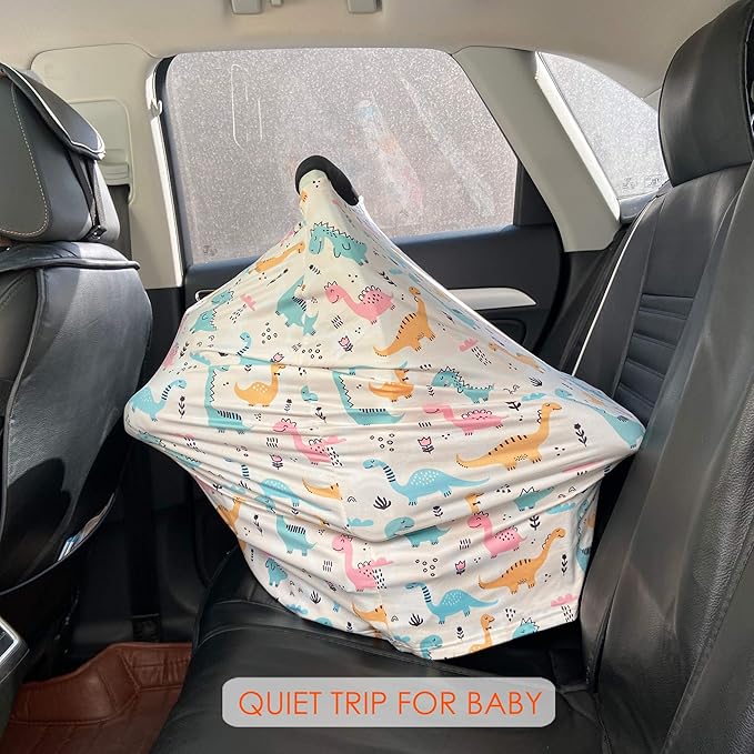 Multi-use Carseat Covers Breastfeeding Cover - Car Seat Covers for Babies, Stretchy Carseat Canopy Cover, Boys and Girls Shower Gifts (Colours Dinosaur)