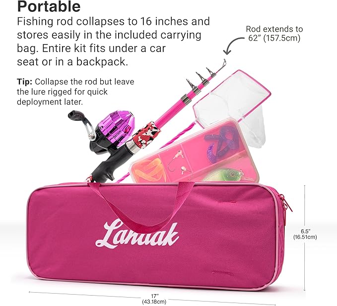 Kids Fishing Pole, Kids Portable Telescopic Fishing Rod Set, Tackle Box and Fishing Net Combo Kit, Kids Fishing Gear for Boys and Girls Age 5-10 and Youth