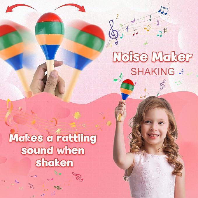 2 Pcs Maracas Hand Percussion Rattles, PLULON Colorful Wooden Maracas Rumba Shakers Rattle Latin Musical Instrument for Kids Adults Game Playing, Mexican Fiesta Cinco De Mayo Party Favors Supplies