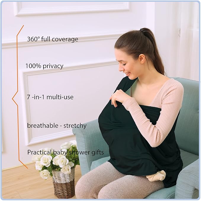 Car Seat Covers for Babies - Multi- use Nursing Carseat Canopy, Breastfeeding Covers, Baby Shower Gifts for Boys and Girls (Pure Black)