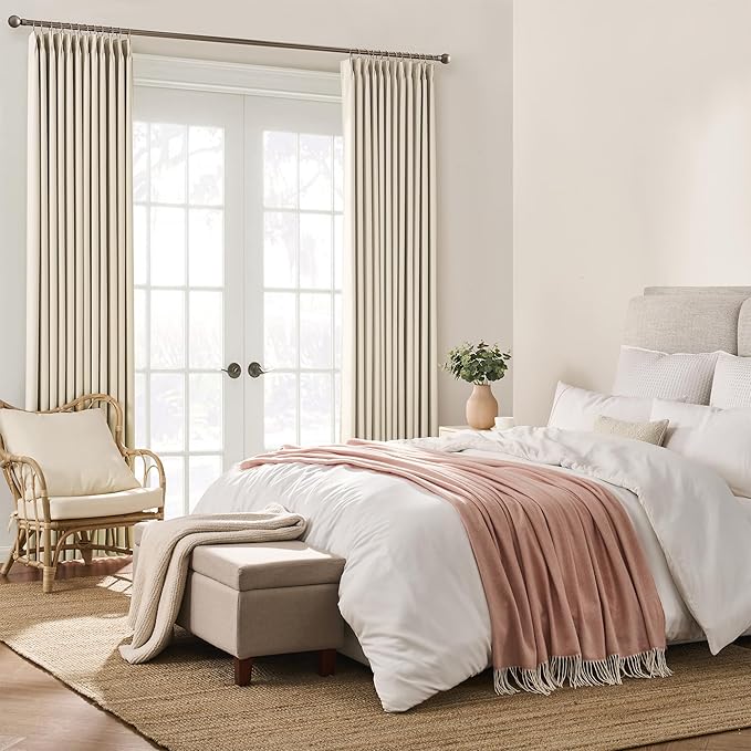 KEQIAOSUOCAI Cream Beige Blackout Curtains 100 Inches Long, Vertical Draft Privacy Window Drapes for Living Room/Dining Room/Bedroom, 72 Inch Wide x 100 Inch Long, Pinch Pleat with Hooks, 2 Panels