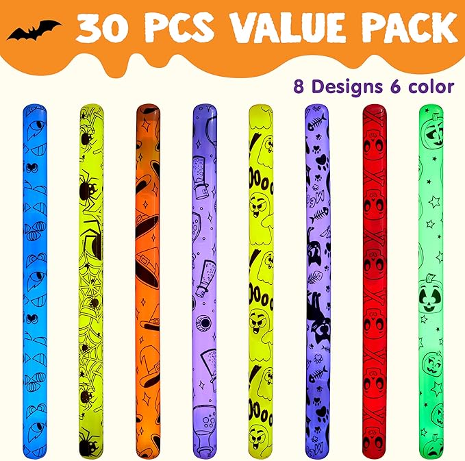 JOYIN 30 Pcs Halloween Glow Sticks Bulk Party Pack, Hanging Wands in 8 Design, 6 Color Light Up Stick for Kid Glow in The Dark Halloween Party Favor Supplies, Goodie Bag Filler, Trick or Treating Gift