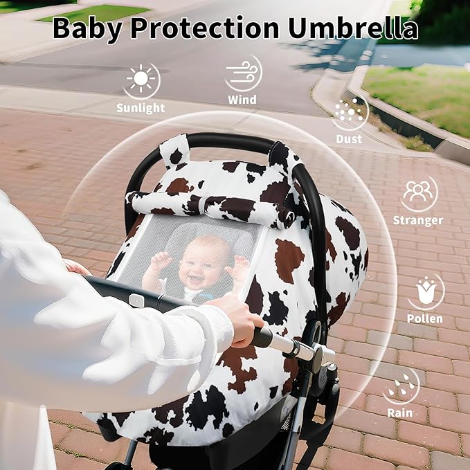 Elstey Car Seat Cover Baby, Minky Dot Carseat Covers Baby Girls, Lightweight Infant Car Seat Cover Canopy with 2 Layers Breathable Mesh Windows, Stroller Carrier for Babies Newborn Essentials