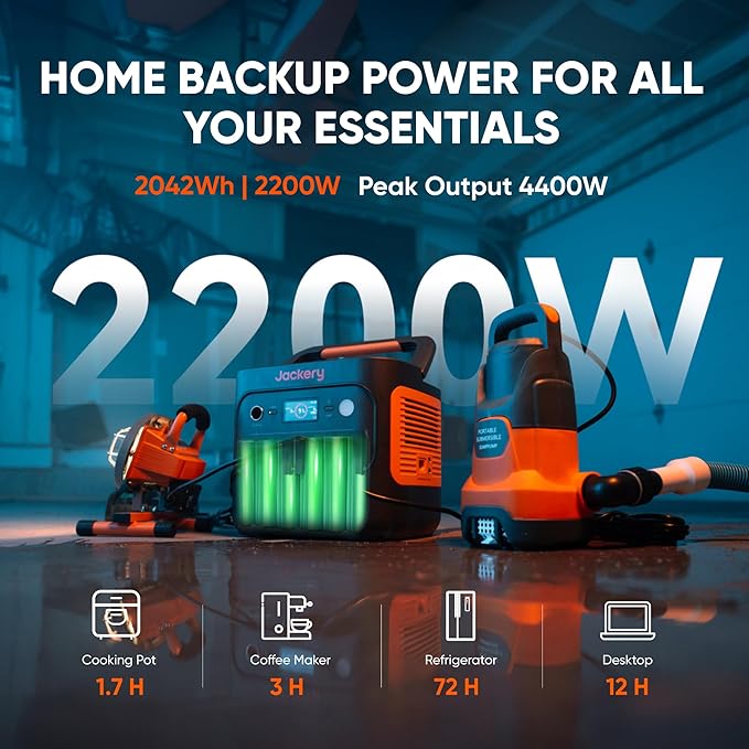 Jackery Explorer 2000 v2 Portable Power Station with 16ft DC Extension Cable, 2042Wh LiFePO4 Battery, 2200W Solar Generator, USB-C PD 100W Fast Charging for Camping, Home Use(Solar Panel Optional)