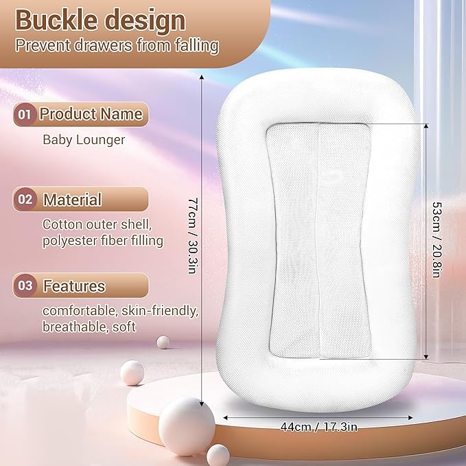 Baby Lounger, Baby Lounger for Newborn 0-12 Months, Portable Infant Lounger Soft Cotton Breathable for Home & Travel (Grey)