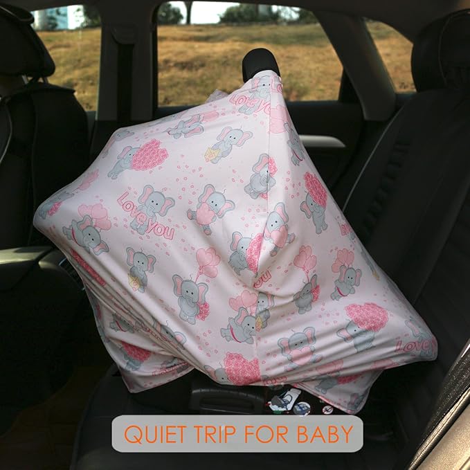 Baby Car Seat Covers, Carseat Canopy, Boys Girls Privacy Breastfeeding Cover (Cute Elephant)