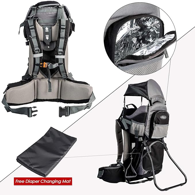 ClevrPlus Canyonero Camping Baby Backpack Hiking Kid Toddler Child Carrier with Stand and Sun Shade Visor, Black