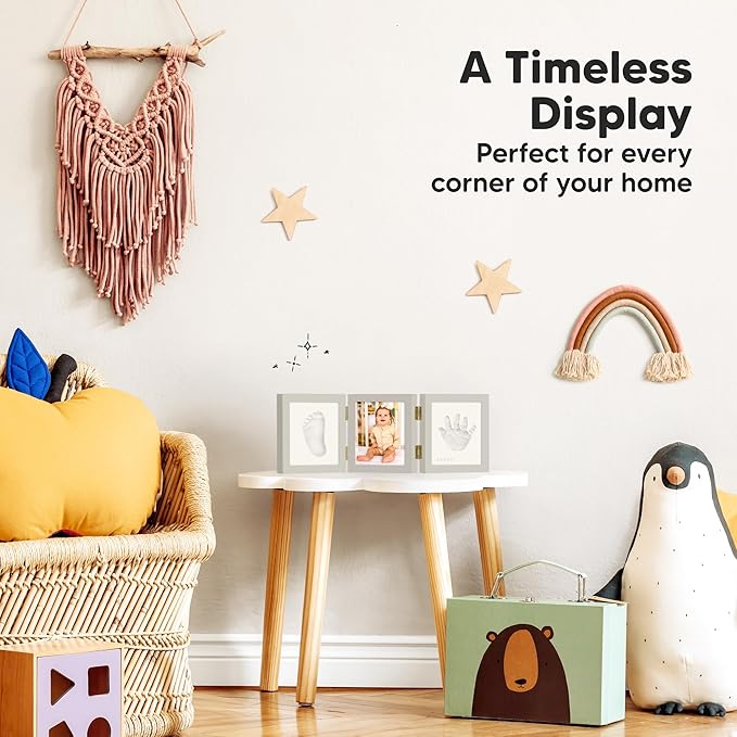 Baby Shower Gifts for Boys, Girls - Baby Hand and Footprint Kit, Newborn Handprint Kit, Keepsake Photo Frame, Nursery Picture Frame, Gender-Neutral Newborn Keepsake Gifts (Cloud Gray)