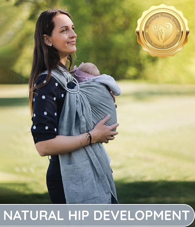 Baby Sling Carrier – Breathable 100% Cotton Wrap for Infant Support, Ring Sling Baby Carrier – Adjustable Muslin Fabric, Baby Carrier Newborn to Toddler – Soft Chest Hold for Travel Dark Grey