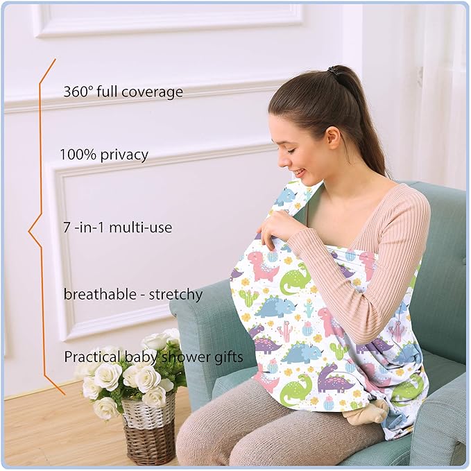 Car Seat Covers Canopy Cover - Multi-use Cover Carseat Canopy, Breathable Breastfeeding Cover, Car Seat Covers for Bbies, Boys & Girls Shower Gifts (Colorful Dinosaur)