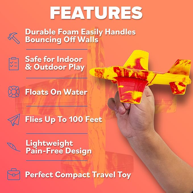 Airplane Toy Foam Glider Plane for Kids: Best Outdoor Toys for Boys & Girls All Ages. Easter Basket Stocking Stuffers Birthday Gift Ideas. Summer Yard Games Great Gifts for Age 4 5 6 7 8 9 Year Olds