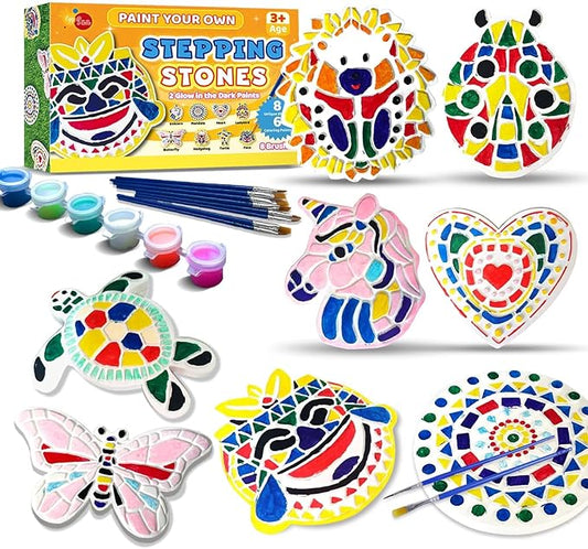 EggSun 8Pcs Stepping Stones Painting Craft Kit for Kids 4 8 6, DIY Garden Stones Outdoor Paint Your Own Ceramic Unicorn Arts and Crafts for Boys Girls Ages 4 7 9 10 12 Birthday Gifts