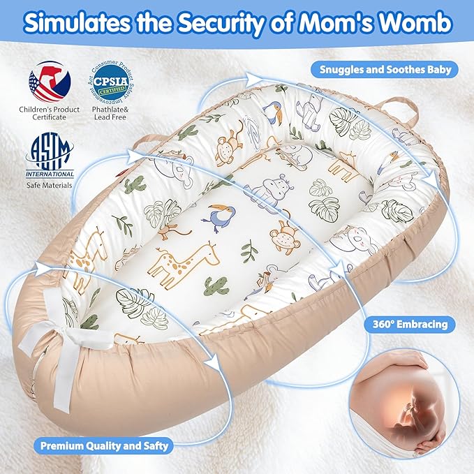 Baby Lounger - Breathable & Soft Baby Nest, Portable and Lightweight Tummy Time Lounger for Home and Travel, Ideal Newborn Babies Essentials Baby Shower Gifts