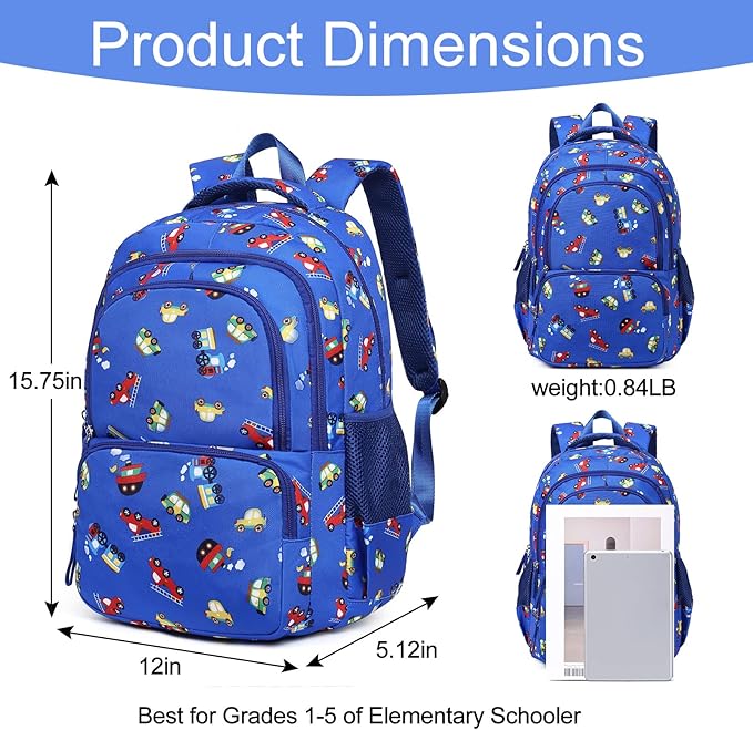CLUCI Kids Backpack for Boys Bookbags Preschool Toddler Daycare School Bag Elementary Kindergarten Lightweight Waterproof Bluey Backpack Cars