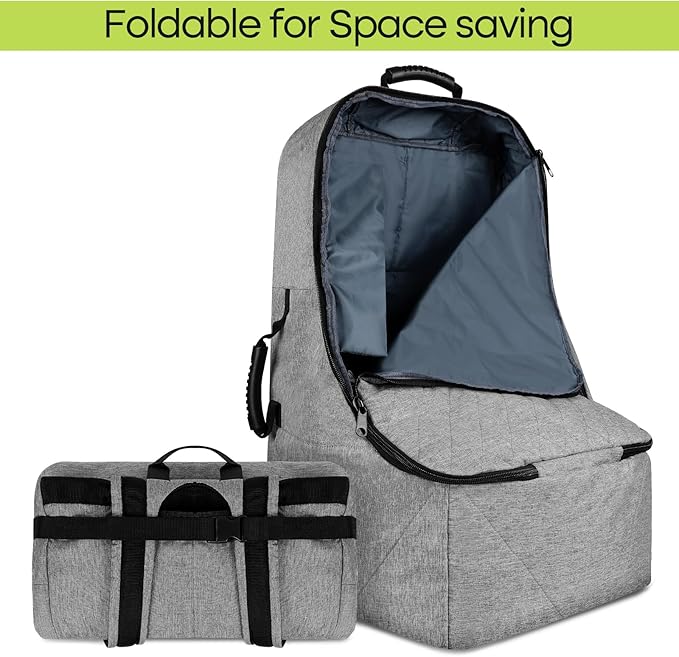 Padded Car Seat Travel Bag for Airplane, Heavy Duty Backpack for Air Travel, Water-Resistant Carrier with Shoulder Strap, Fits Most Car Seats (Grey)