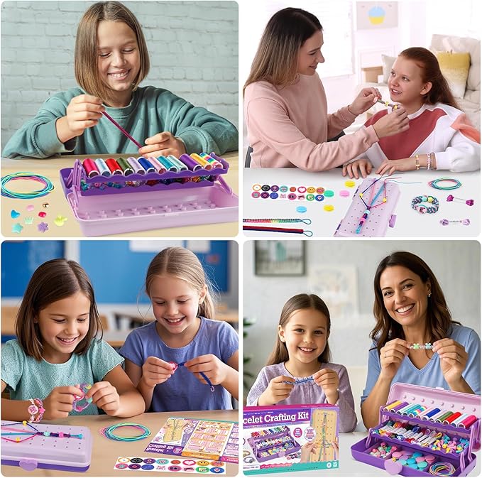 Friendship Bracelet Making Kit with Storage Box,DIY String Bracelet Arts and Craft for Girls Aged 8-12,Kids' Travel Activity Toy Set,Easter Birthday Gifts for Ages 6 7 8 9 10 11 12 Year Old Purple