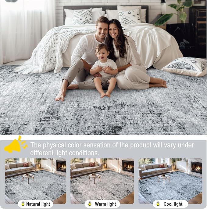 Area Rugs Living Room Rug - 5x7 Washable Modern Abstract Soft Neutral Non-Slip Carpet Large Indoor Floor Thin Carpets for Bedroom Dining Room Farmhouse Nursery Home Office Black