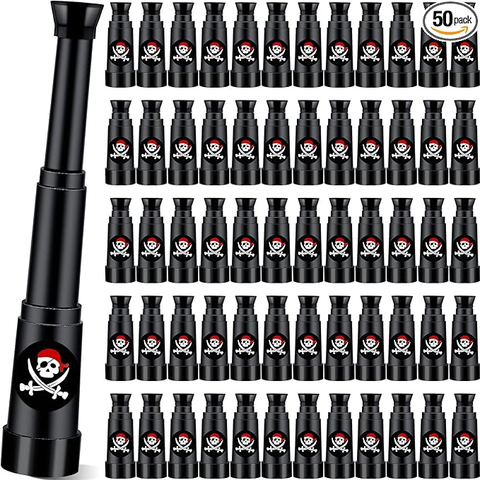 50 Pcs Halloween Pirate Telescope Bulk Pirate Party Favors Mini Plastic Monocular Telescope Toddler Spyglass Toy for Treasure Pretend Cosplay Birthday Party Black 2.6" to 5.5"